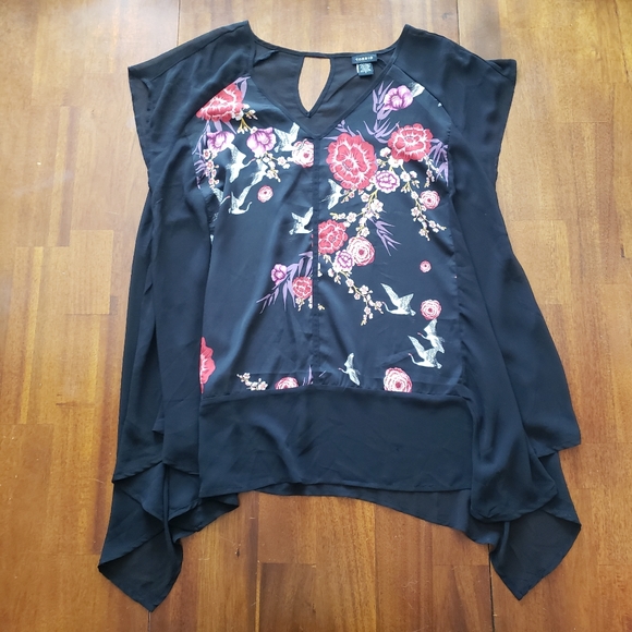 torrid Tops - Torrid Black Red Pink Floral Bird Sheer Flowy Top